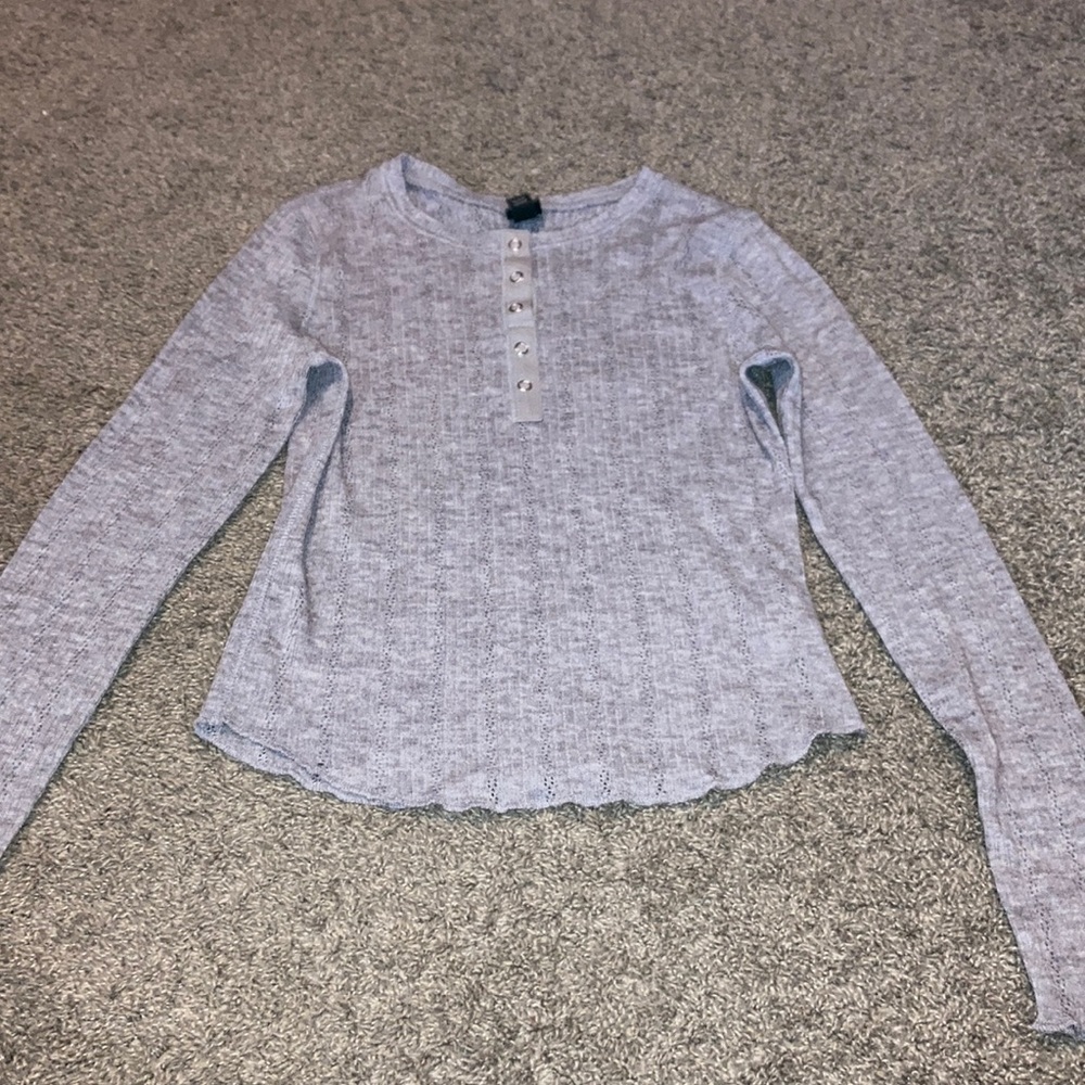 Grey long sleeve button up half way